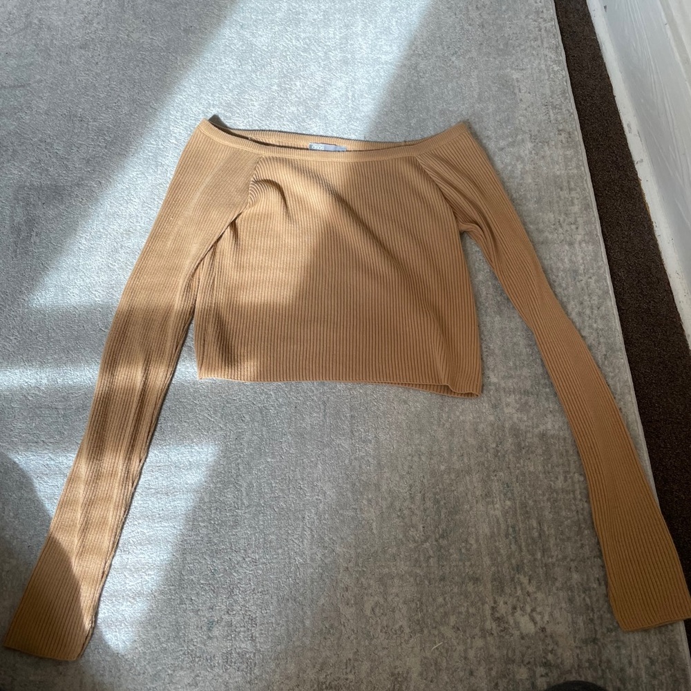 Knit ribbed off the shoulder sweater